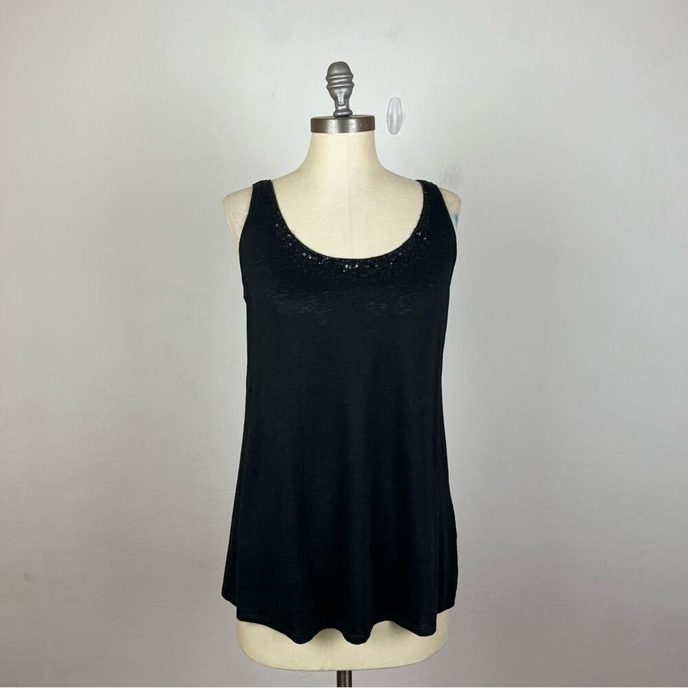 Eileen Fisher Black Linen Sequin Tank Top